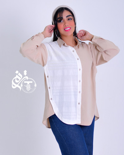 مانتو لنین ساده دنیز رنگ کرم